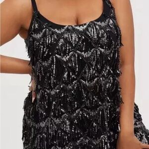 Black Sequin Fringe Dress